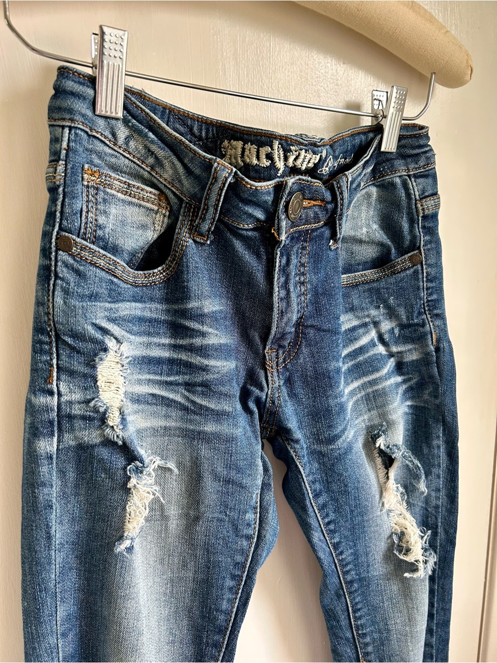 Machine Women's Skinny Ripped Blue Jeans